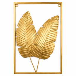 Adorno Decorativo Hojas Cuadro Estilo Metal 60x40cm Dorado