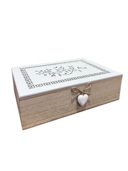 Caja De Te Mediana De Madera 6 Espacios Con Disenos Heart Blanco