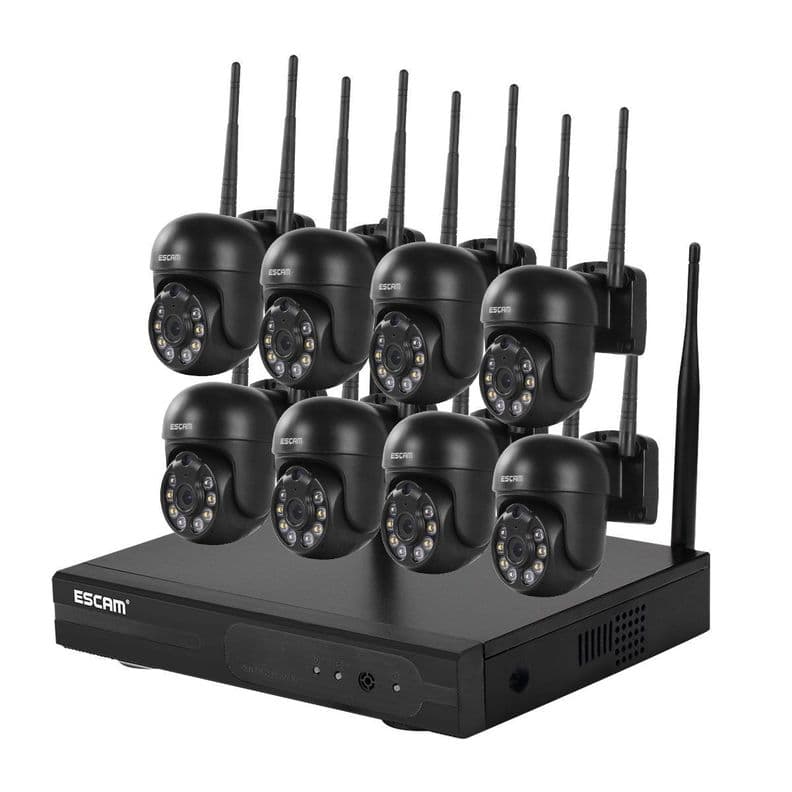 Kit NVR inalambrico 8 Camaras de seguridad IP Wifi QHD 1296P 3MP ESCAM WNK618 Blanco