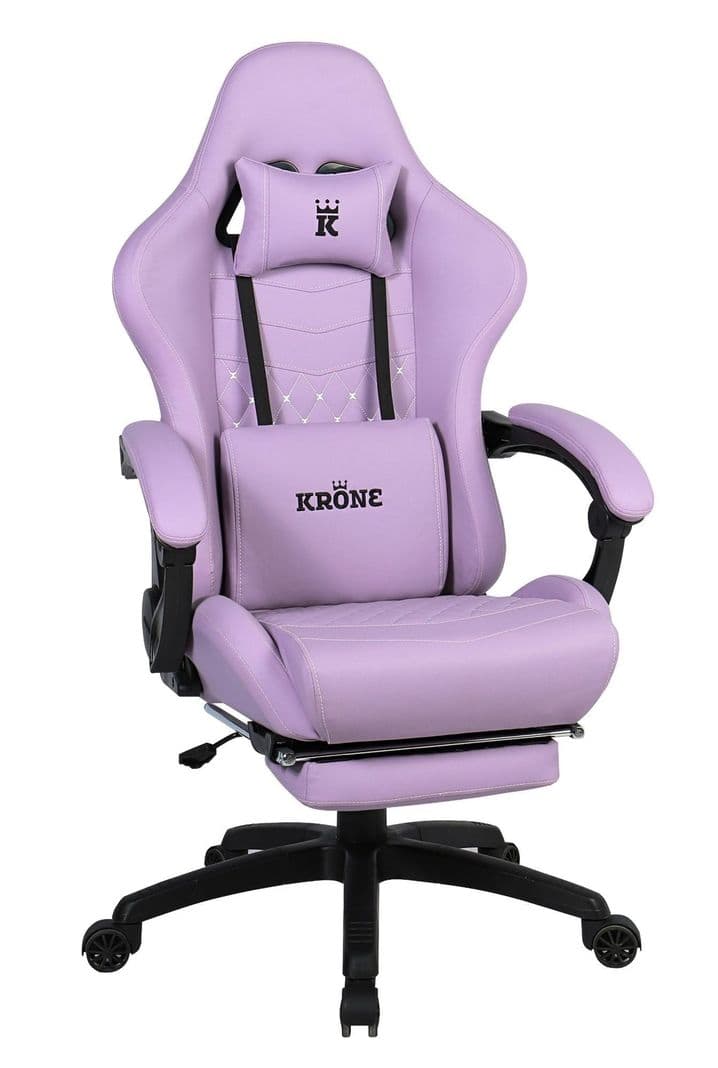 Silla Gamer Krone XL Reclinable + Masaje Lumbar + Apoyapies Violeta Morado