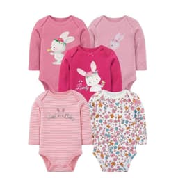 BODYS ALGODON NI A MANGA LARGA PACK 5 UNIDADES CONEJITO 6 A 9 Meses