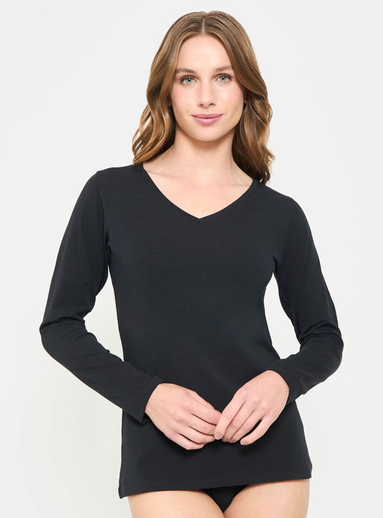 Camiseta Algodon Premium Escote en V Negro M