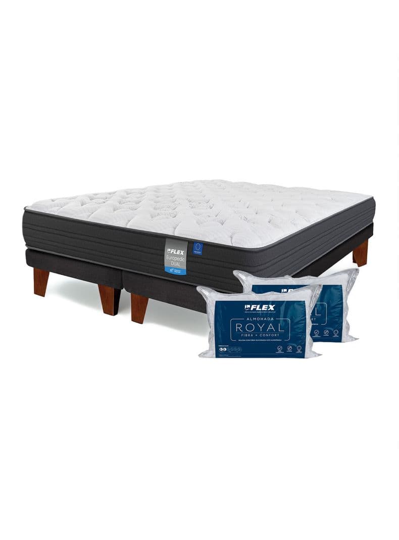 Cama Europea Europedic Dual Base Dividida 2 Plazas + 2 Almohadas Royal