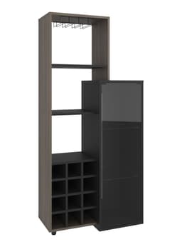 Bar 12 Botelleros y Portacopas 1 Puerta de Vidrio Ozzy 175x80.9x41.3 cm Wengue y Milan Negro