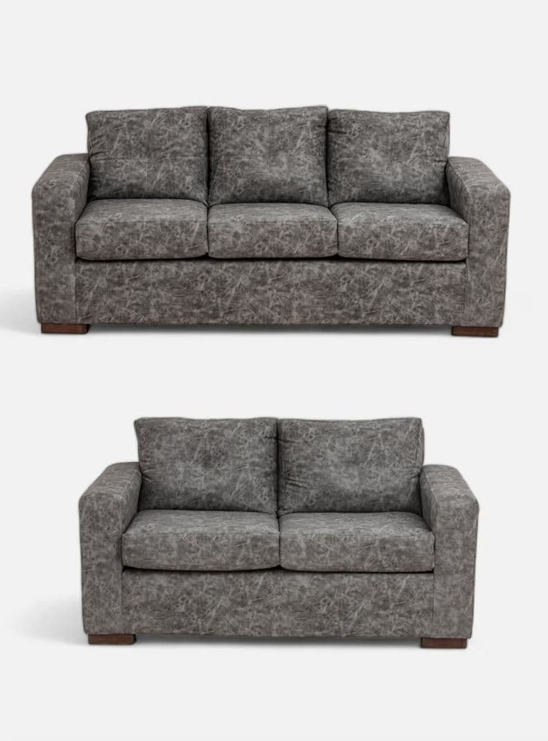 Juego Living Franco 32 Cuero Sintetico Auris Gris