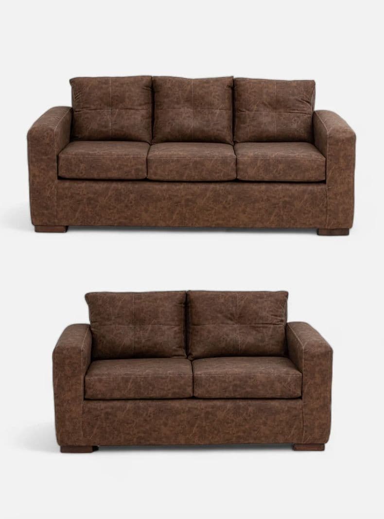 Juego Living Franco 32 Cuero Sintetico Auris Cafe