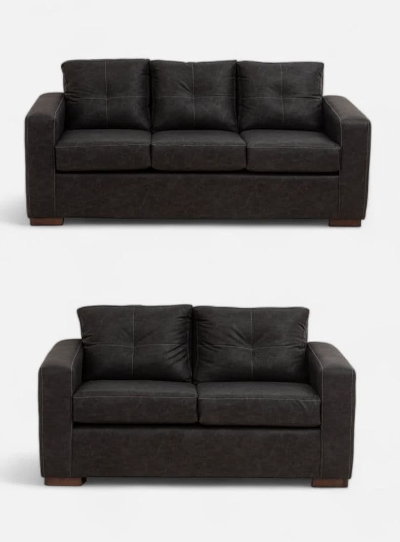 Juego Living Franco 32 Cuero Sintetico Auris Negro