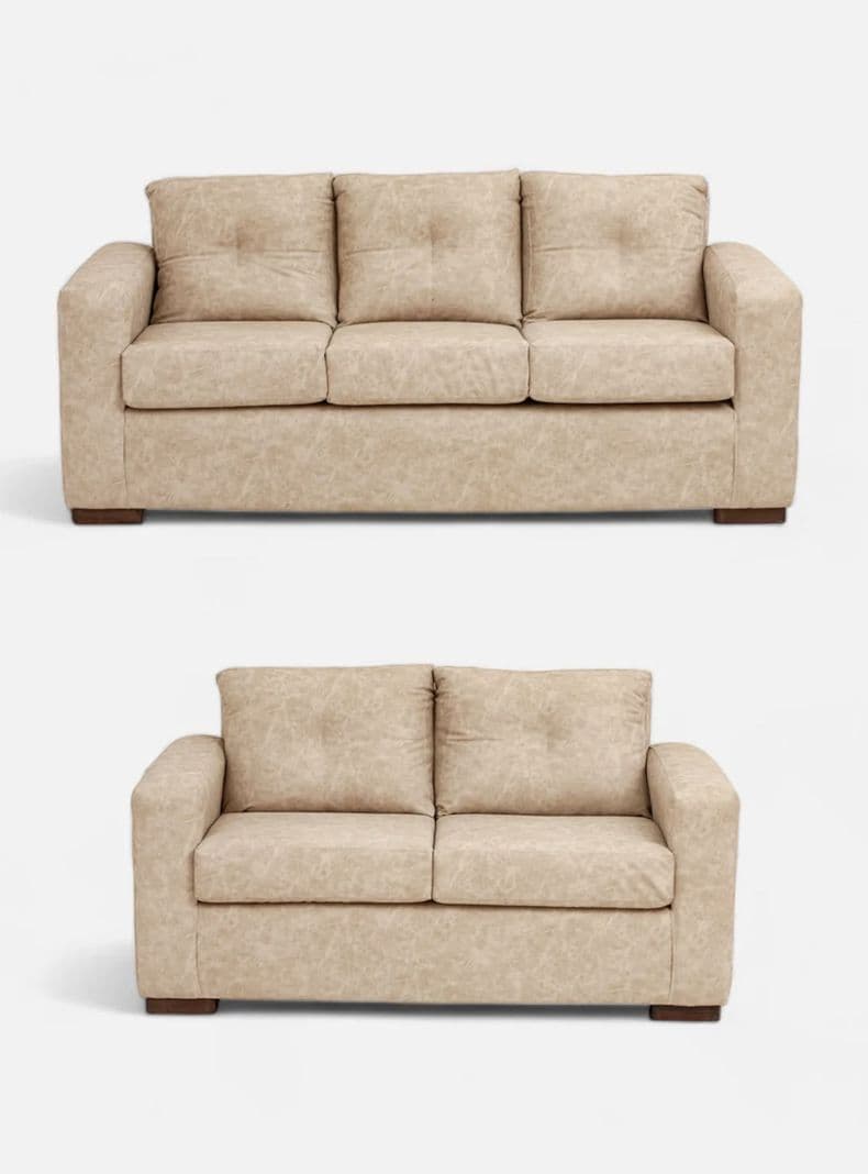 Juego Living Franco 32 Cuero Sintetico Auris Beige