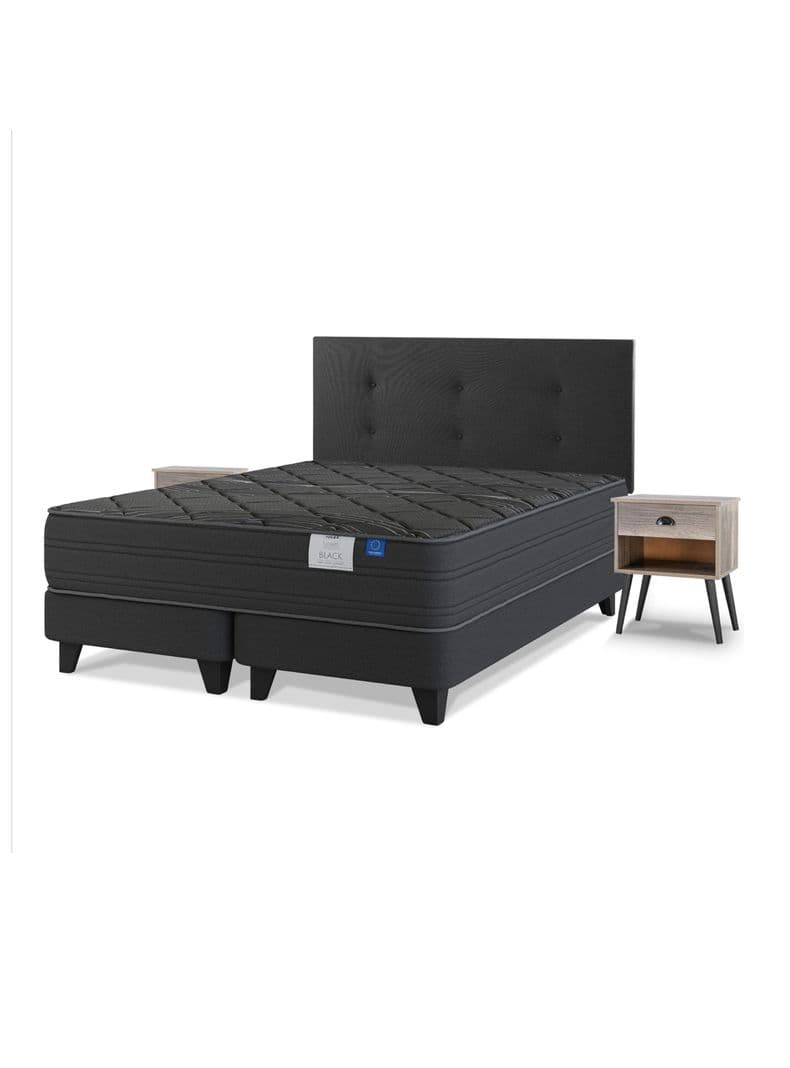 Cama Europea 2 Plazas Black Base Dividida + Respaldo + Veladores