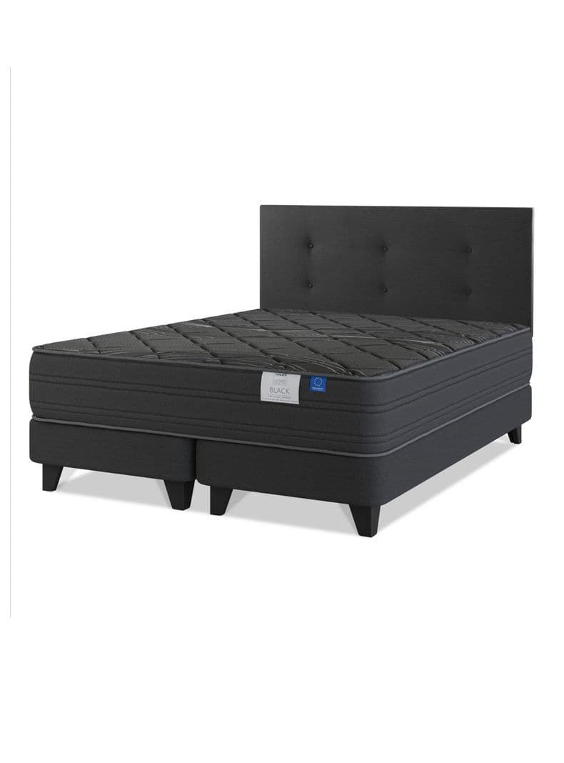 Cama Europea King Black Base Dividida Gris con Respaldo