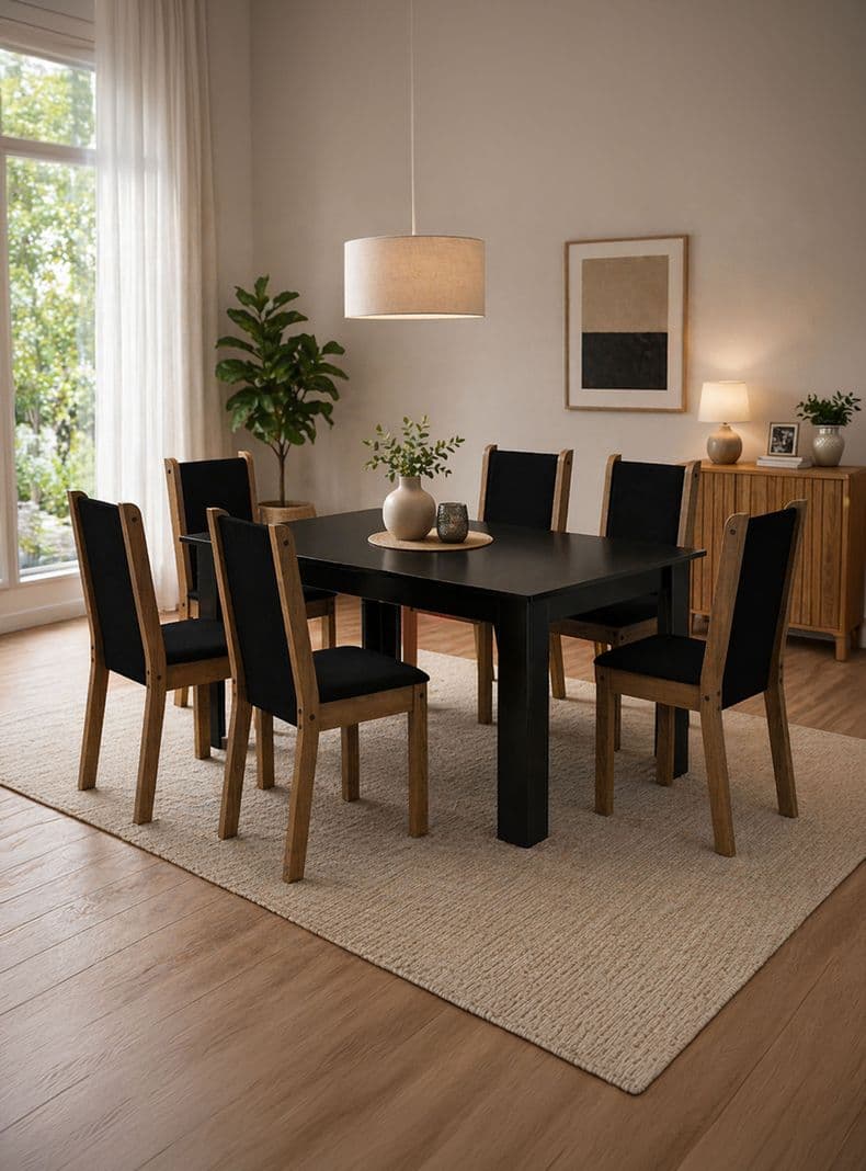 Juego de Comedor Lola Suecia + 6 Sillas Negro
