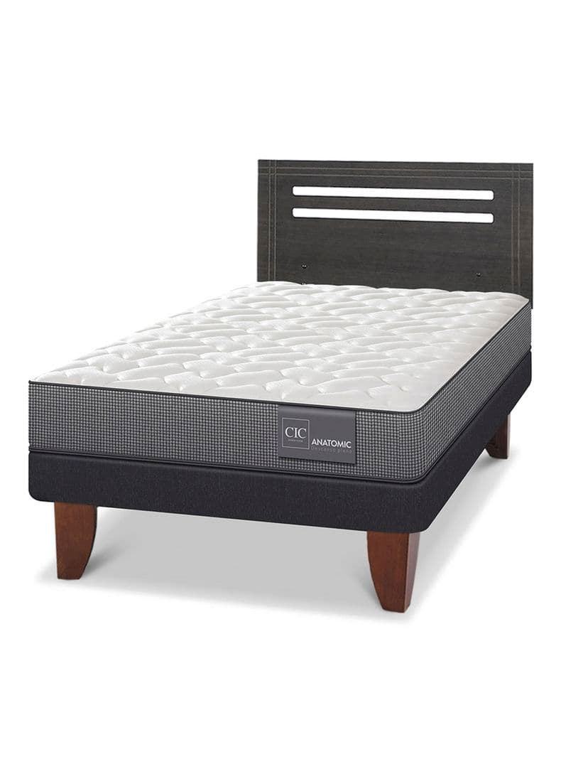 Cama Europea Anatomic 1.5 Plazas Respaldo Munich Gris