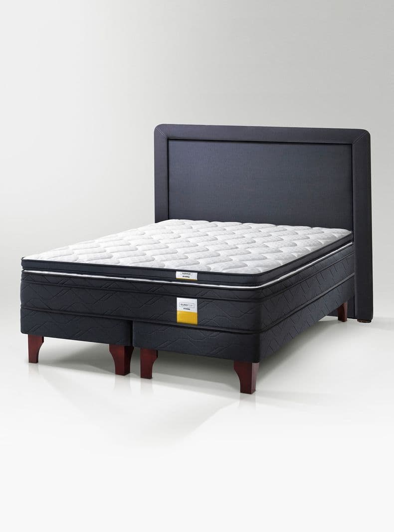 Cama Europea Eurotop Super King 200x200 cm Drikimp Base Dividida + Topper + Respaldo