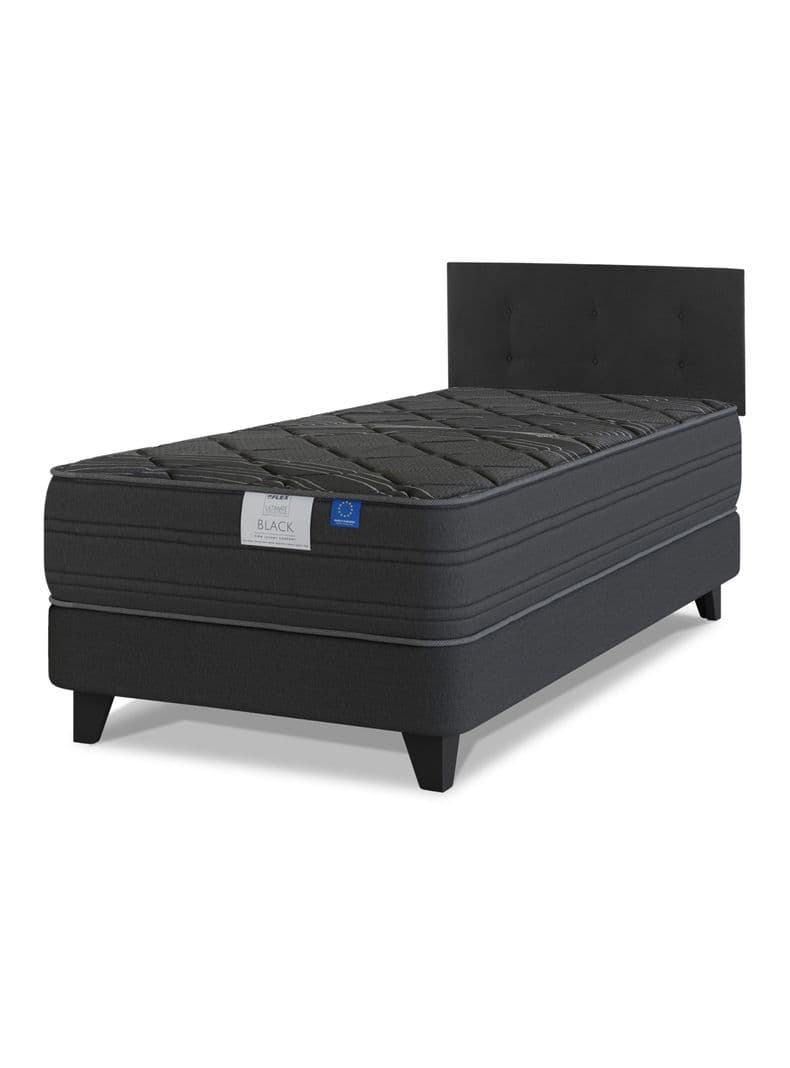 Cama Europea 1.5 Plazas Black Base Normal Gris Respaldo