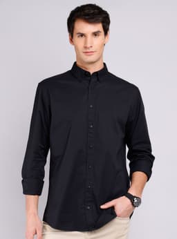Camisa Casual Manga Larga Lisa Negro S