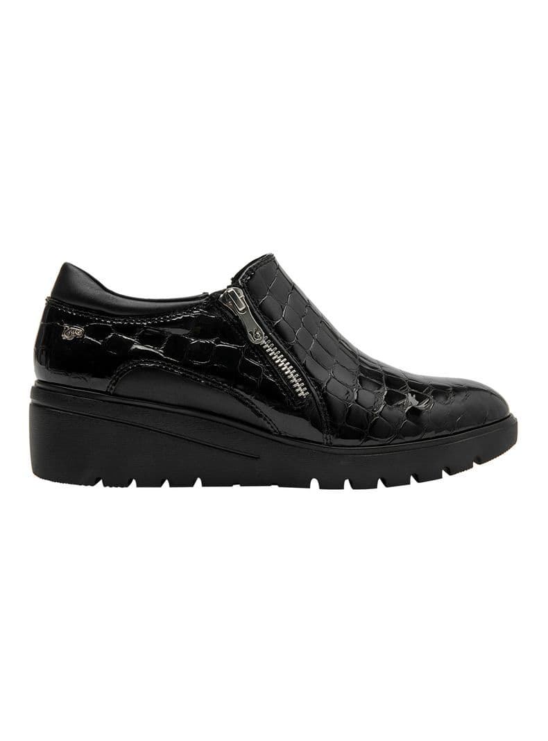 Zapato Casual Texturizado Charol Cuero Mujer Negro 36