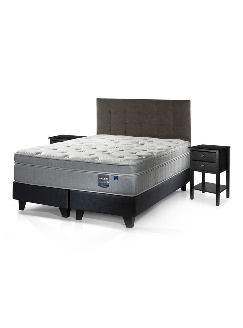 Cama Europea Paradise King + Respaldo Design Grafito + 2 Veladores Rover