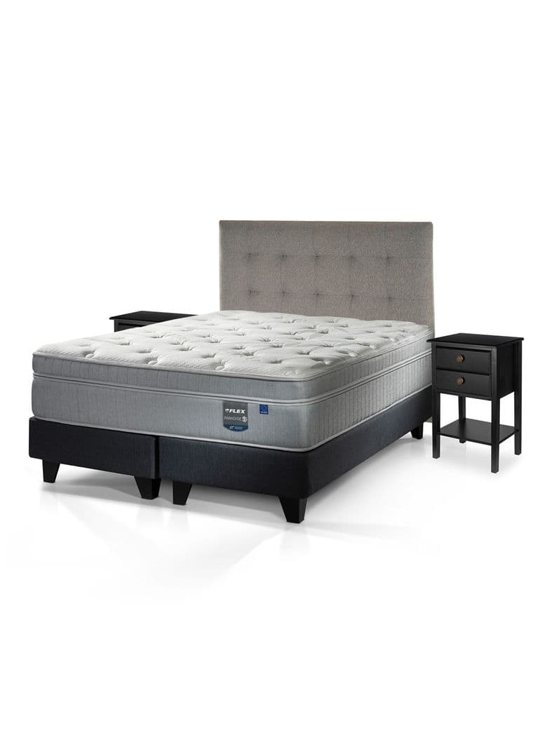 Cama Europea Paradise King + Respaldo Design Gris + 2 Veladores Rover