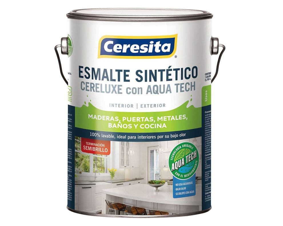 Esmalte sintetico 1 galon Cereluxe Aqua Tech negro semi brillante Ceresita