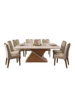 Juego de Comedor Stela + 8 Sillas Cafe Claro