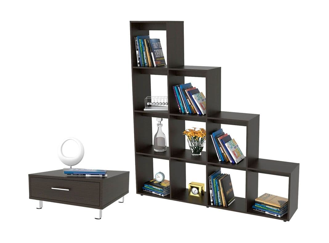 Combo TuHome Living Beijing Wengue Biblioteca Escalera + Mesa de Centro TuHome