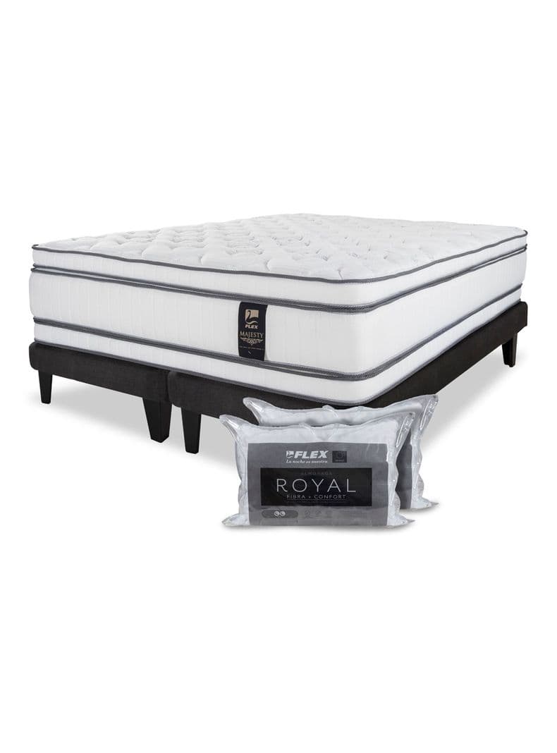 Cama Europea Majesty 2 Plazas Base Dividida Grafito + Almohada Viscoelastica