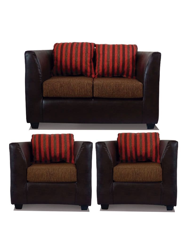 Juego Living Valentino 2 Cuerpos + Sillones Tela/PU Cafe
