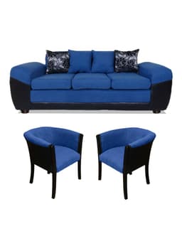Juego Living Houston 3 Cuerpos + Sitiales Tela/PU Azul