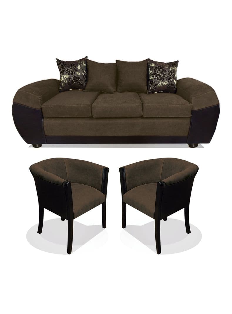 Juego Living Houston 3 Cuerpos + Sitiales Tela/PU Cafe