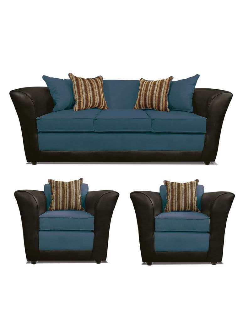 Juego Living Minesota 3 Cuerpos + Sillones Tela/PU Azul
