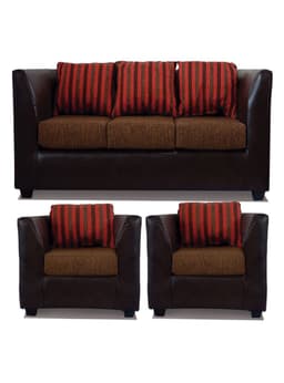 Juego Living Valentino 3 Cuerpos + Sillones Tela/PU Cafe