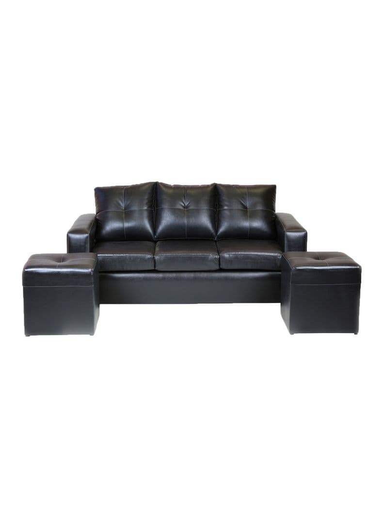 Juego de Living Emilia Poliuretano Sofa 3C + Pouffs Carbon