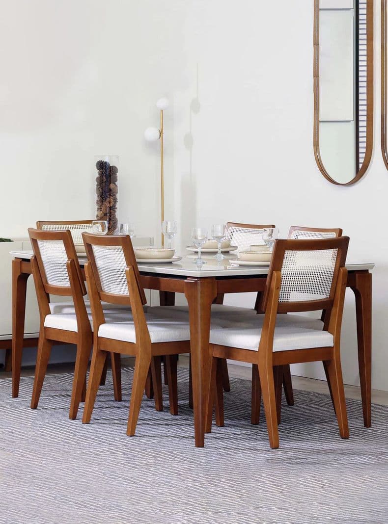 Juego de Comedor Addar + 6 Sillas Saga Ratan Natural