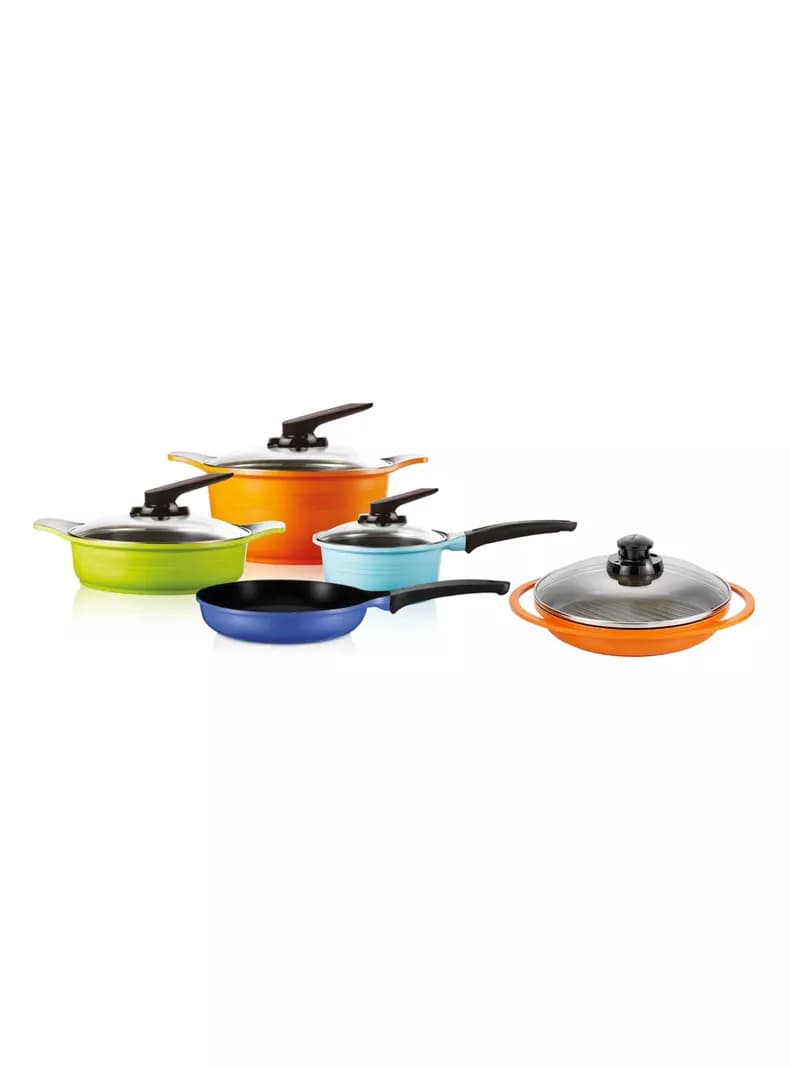 Set Bateria Cocina 7 Piezas + Grill con Tapa