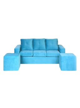 Juego de Living Emilia Sofa 3C + 2 Poufs Turquesa