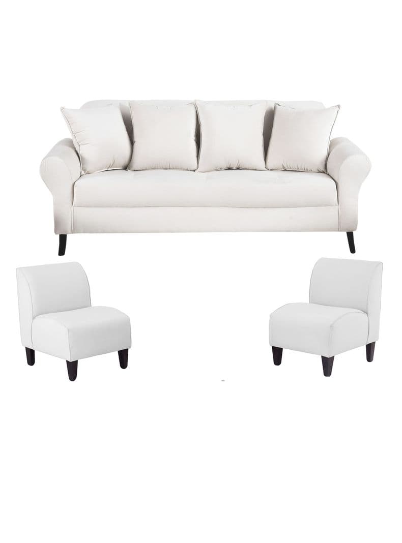 Sofa Lua 3C + 2 Poltronas Felpa Natural