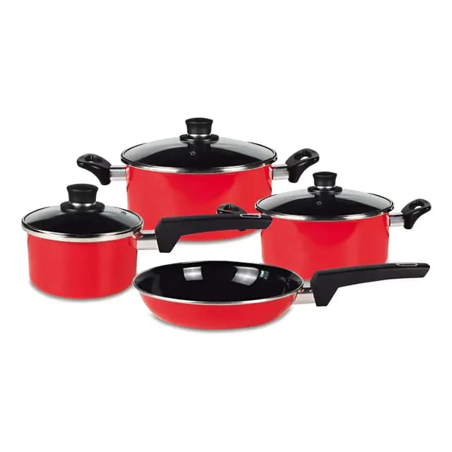 Bateria De Cocina Doral Napoles 7 Piezas Acero Vitrificado Rojo