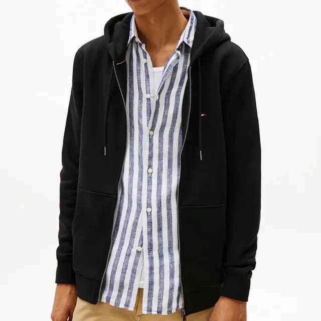 Poleron Hoodie Con Cierre Logo Negro Tommy Hilfiger