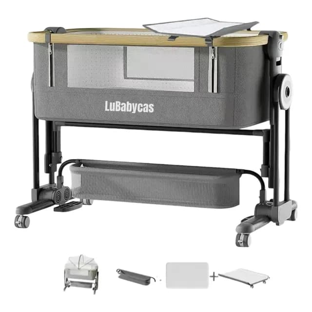 Cuna Colecho Con Mudador Colchon Mosquitero Lubabycas Gris