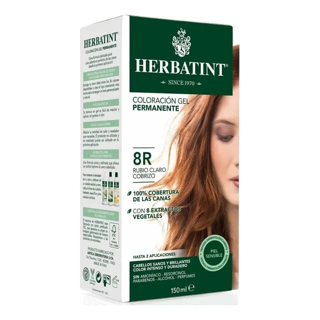 Tintura Permanente Herbatint Rubio Claro Cobrizo 8R Sin Amoniaco 150mL