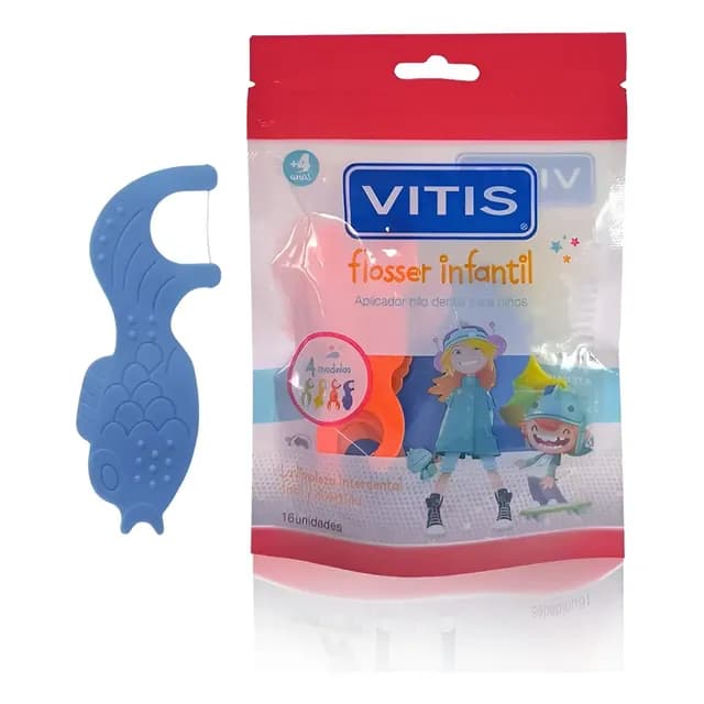 Aplicador Vitis Flosser Infantil Hilo Palillo Dental 16 Un