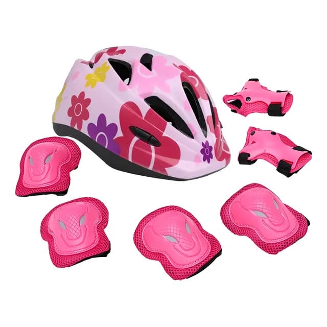 Casco Y Kit Proteccion Ninos Para Deporte Antigolpes Color Rosado