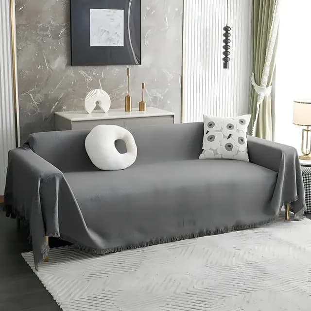 Funda Cubre Sofa Sillon 2 Cuerpos Chenilla Ajustable Elastica Antidesplazamiento Lavable Decoracion Sala Hogar Protector Mueble Suave Durable Antimanchas Alta Calidad Premium Color Gris Casa Nerola
