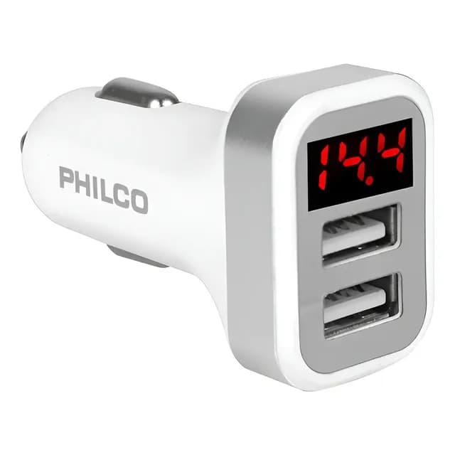 Cargador Auto Doble Usb Pantalla Led Philco