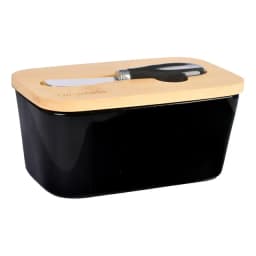 Mantequillero Ceramica Tapa Bamboo + Cuchillo 600 Ml Simplit