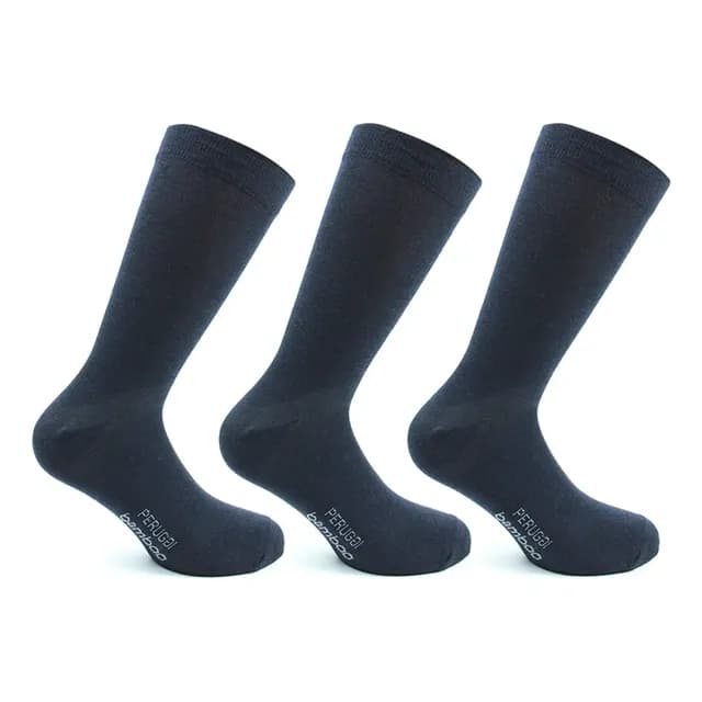 3 Pares Calcetin Bamboo Liso Largo Americano Azul