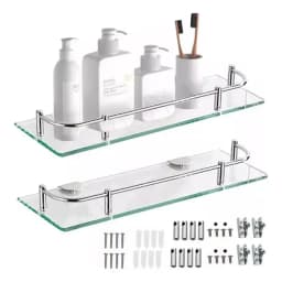Organizador Ducha Repisa Bano Set 2 Vidrio Templado Norplat Color Plata