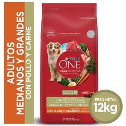 Alimento Seco Perro Adulto Raza Mediana/Grande Pollo y Carne Bolsa, 12 Kg