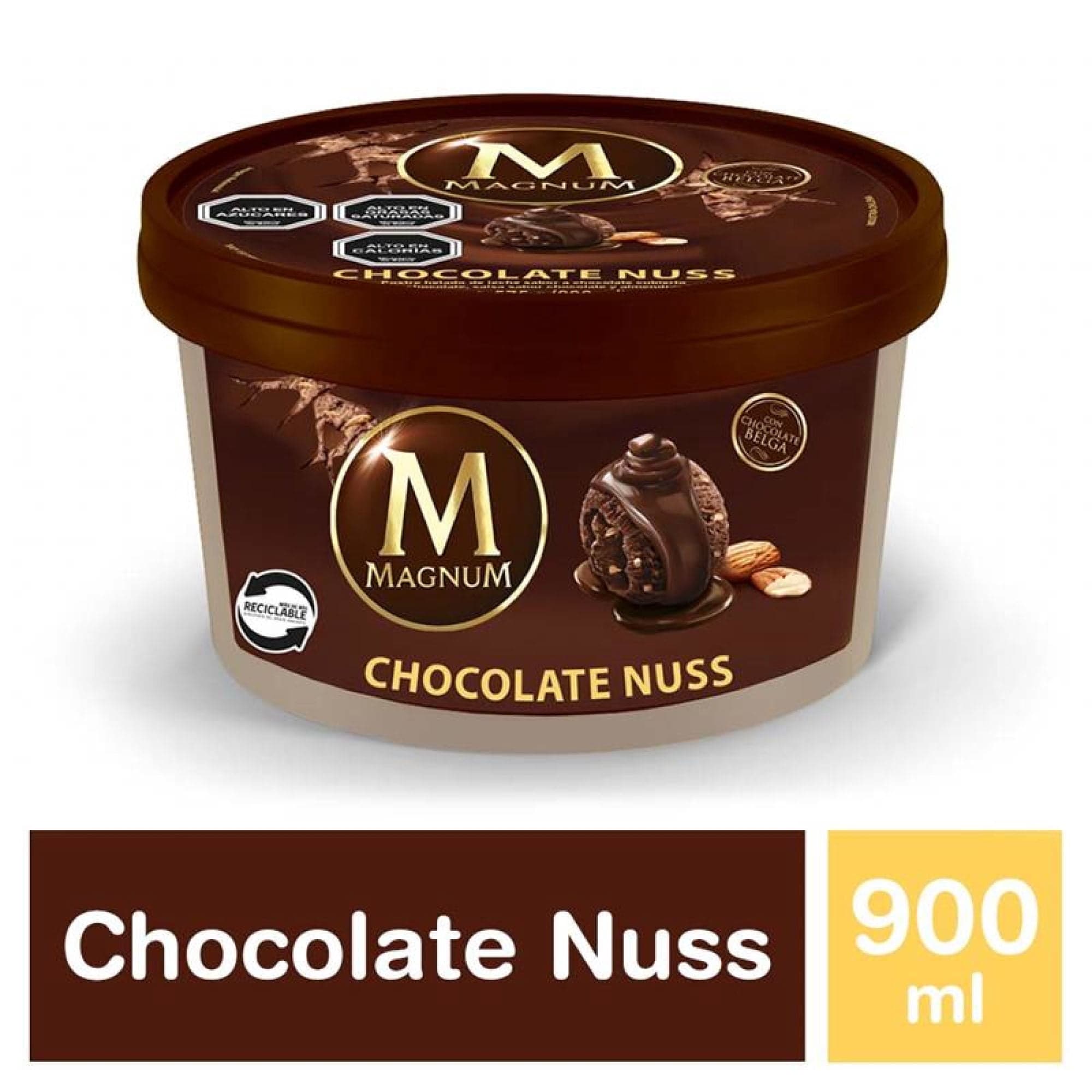 Helado Postre Magnum Chocolate Nuss Pote, 900 ml