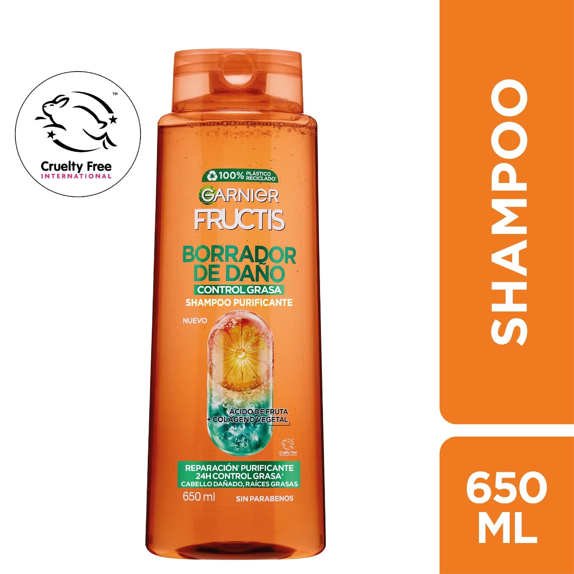 Shampoo Garnier Fructis Borrador de Dano Control Grasa, 650 ml